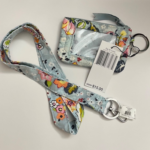 NWT Vera Bradley Floating Garden Zip ID Case and Wide Lanyard Set - Picture 2 of 11